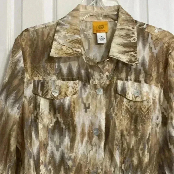 Ruby Rd cream tan & brown button down shirt - Picture 3 of 13